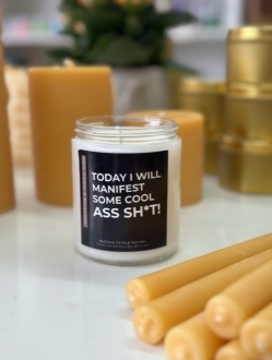Dark Amber & Bergamot Scent : Today I will manifest some cool ass sh*t:  7oz Soy Candle Apprx 40-45hrs burn🔥 time